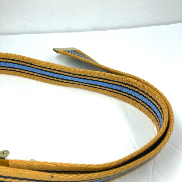 Tommy Hilfiger Canvas Ratchet Gold Buckle Belt yellow Blue Striped Ajustable - Picture 11 of 16